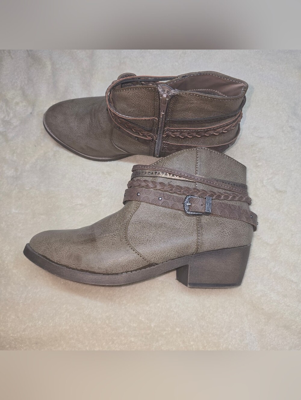 Jellypop Marjan Ankle Boots Distressed Taupe Braided Straps Stud Embellishments